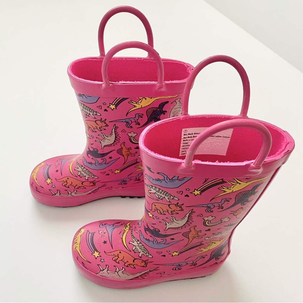 Cat & Jack Pink Rain Boots with Dinosaur Print - Size 7 - Picture 3 of 7